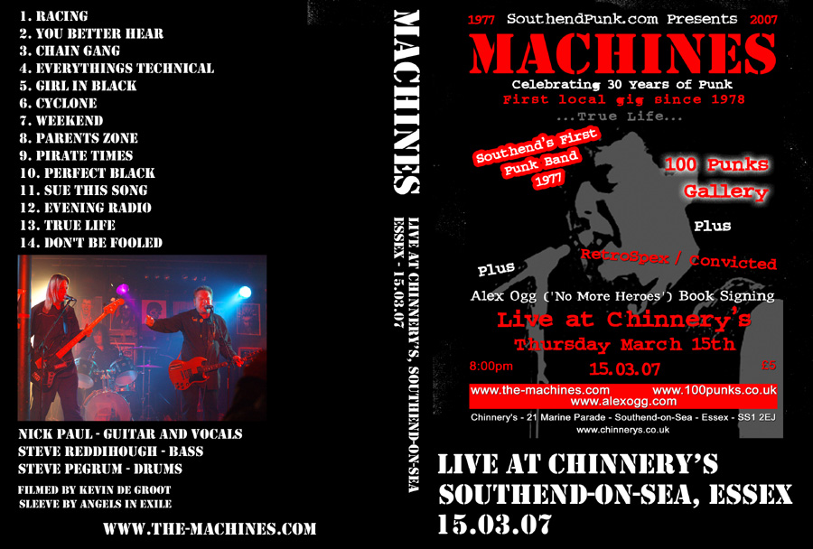 Angels in Exile Graphic Design - DVD Cover - The Machines - Live at Chinnerys, Southend-on-Sea, Essex - 15.03.07