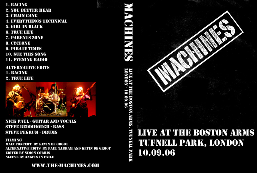 Angels in Exile Graphic Design - DVD Cover - The Machines - Live at The Boston Arms, Tufnell Park, London - 10.09.06