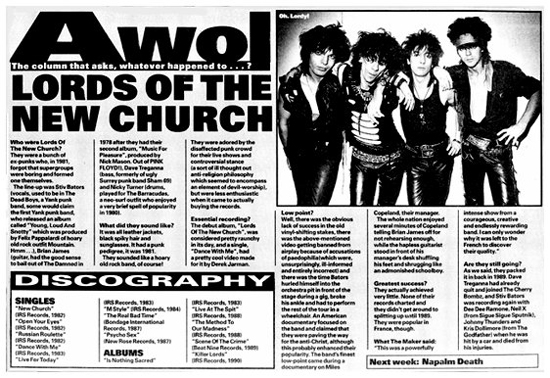 The Lords of The New Church - Miscellaneous Melody Maker Article