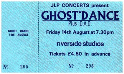 Ghost Dance - London - Riverside Studios - 14.08.87 - Ticket