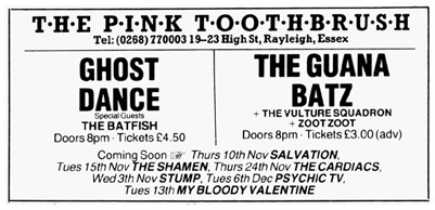 Ghost Dance - Rayleigh - The Pink Toothbrush - 01.11.88 - Music Press Advert