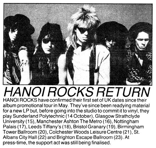 Hanoi Rocks - NME UK Autumn Tour Announcement - 1983