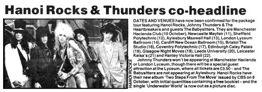 Hanoi Rocks - NME Autumn UK Tour Announcement - 1984